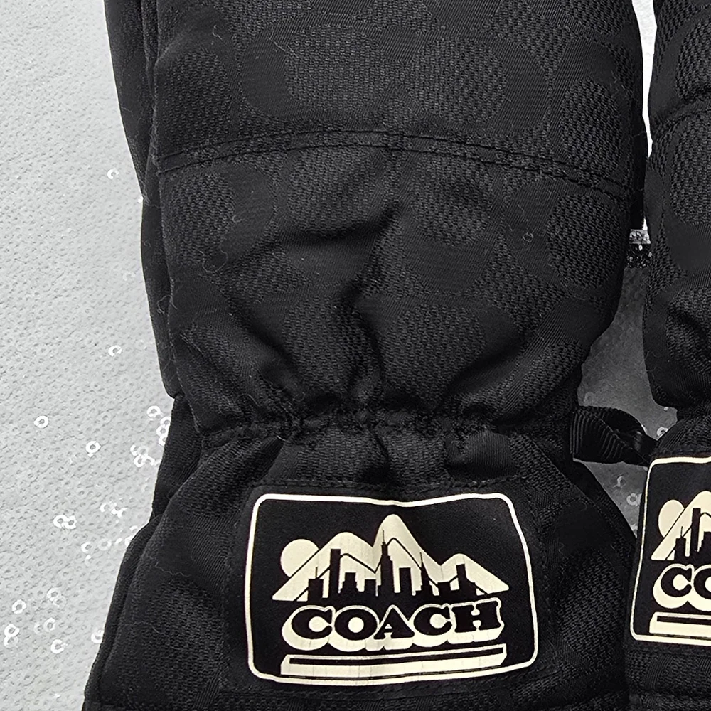 Coach Signature Black Puffer Mittens Women's L/XL